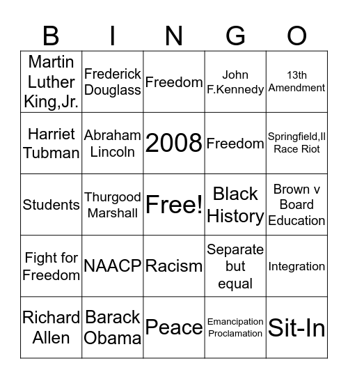 Civil Rights Movement Bingo,md Bingo Card