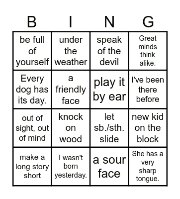 Idioms and Phrases Bingo Card