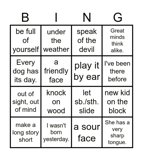 Idioms and Phrases Bingo Card