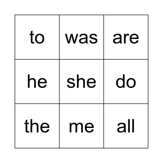 Tricky Words Bingo Card