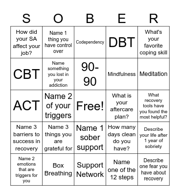 Recovery Bingo! Bingo Card