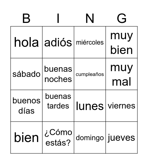 Primer día de clase Bingo Card