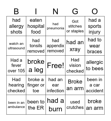 Medical Stories Bingo Card