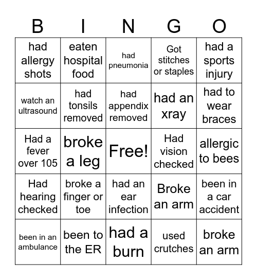Medical Stories Bingo Card