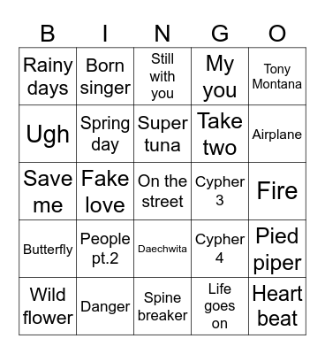 Yoongisgummis Bingo Card