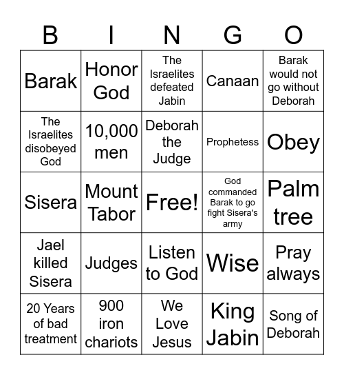 Deborah the Judge Bingo Card