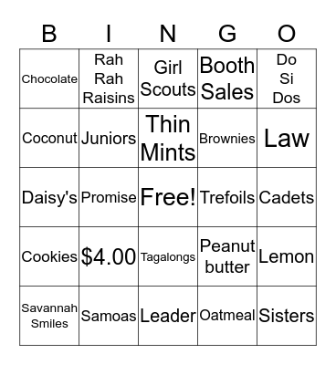 Girl Scout Cookie Bingo Card