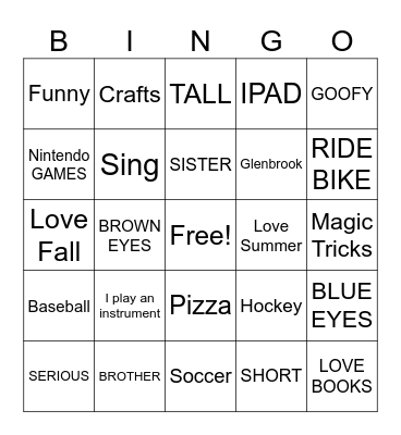 ALL ABOUT ME Bingo Card