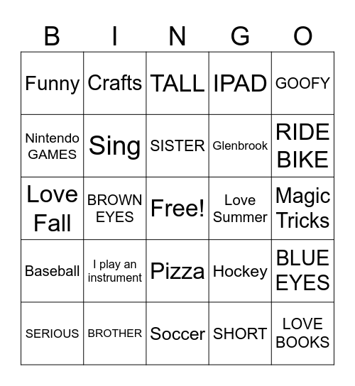 ALL ABOUT ME Bingo Card