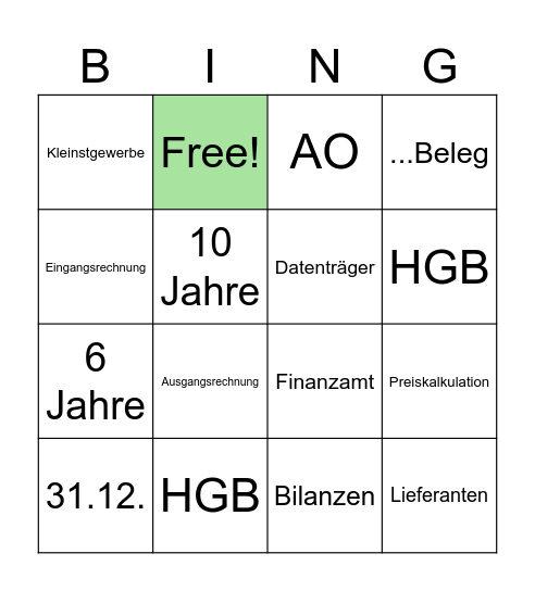 Einführung ins Rechnungswesen Bingo Card