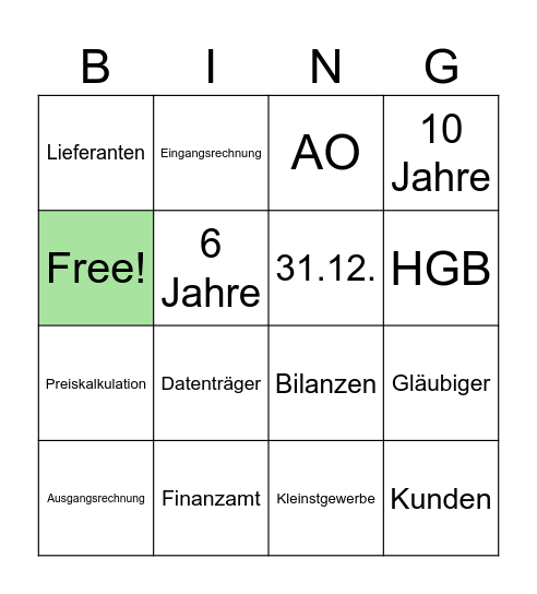 Einführung ins Rechnungswesen Bingo Card