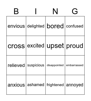 Feelings Bingo Card