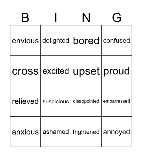 Feelings Bingo Card