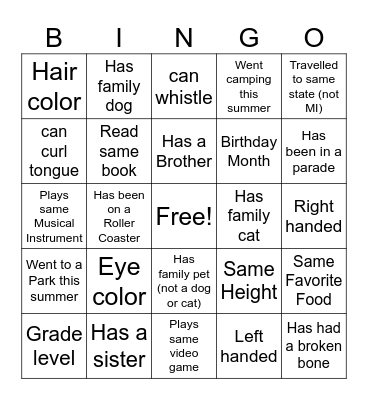 Getting To Know You Bingo Card