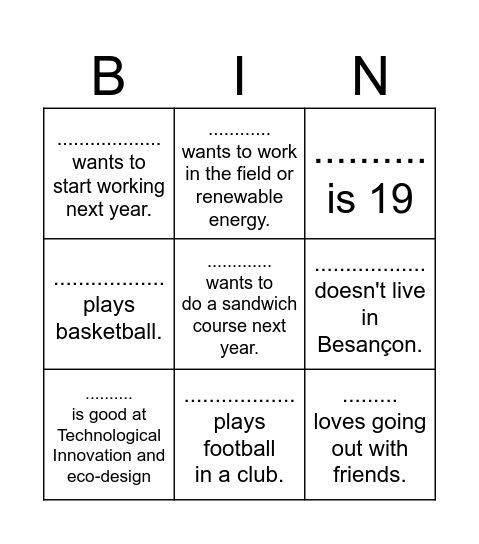 People Bingo Card