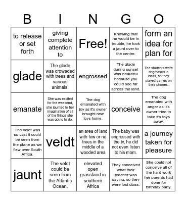 "The Veldt" Vocabulary Bingo Card