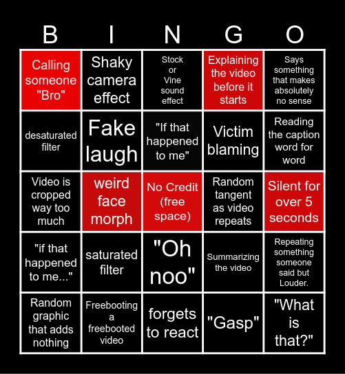 Sssniperwolf Bingo Card