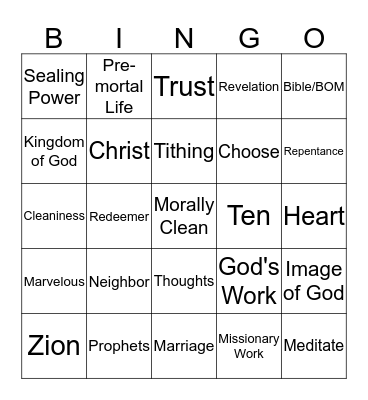 Old Testament Scripture Mastery Bingo Card