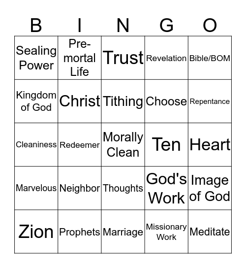 Old Testament Scripture Mastery Bingo Card