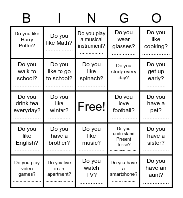 Getting to know eachother Bingo Card
