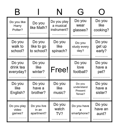 Getting to know eachother Bingo Card