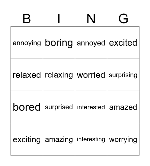 -ED and -ING Bingo Card