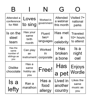 CAI Bingo Card