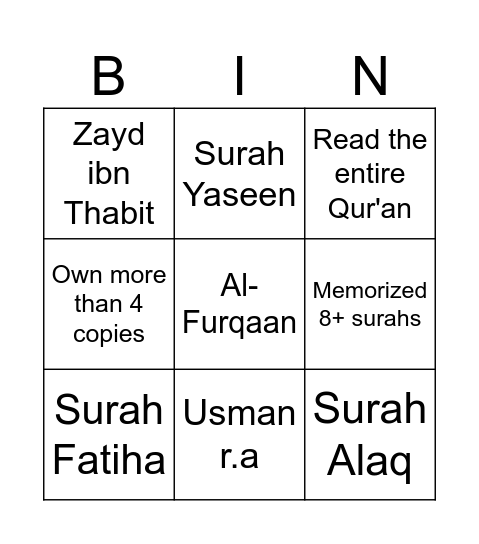 Qur'an Bingo Card