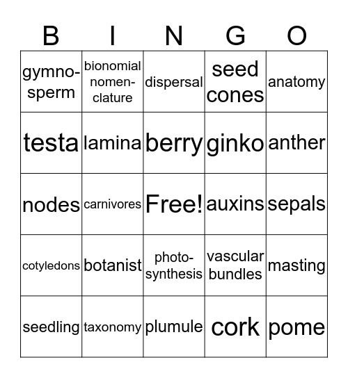 Botany Bingo:  Lessons 1-4; 5-10 Bingo Card