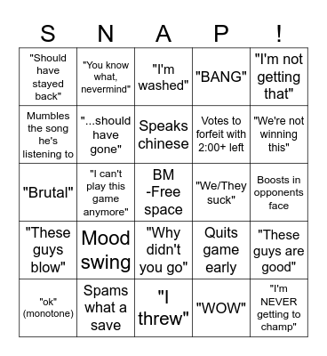 Owen Rocket league Bingo Card