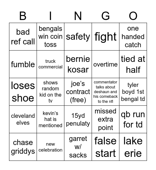 Battle of Ohio Bingo Card