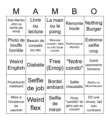Amitié Bingo Card