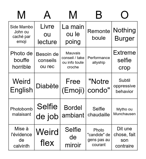 Amitié Bingo Card