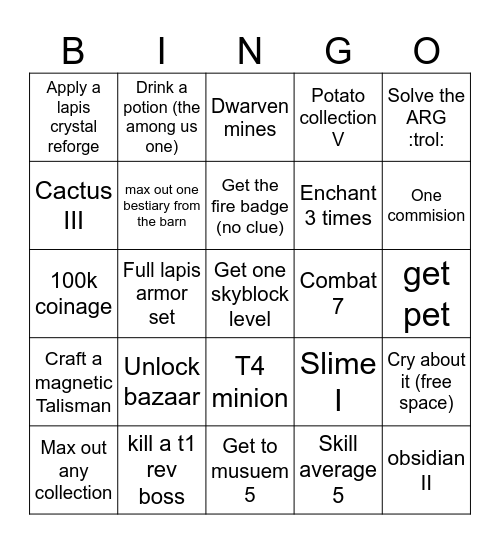 Skyblockers Bingo Card