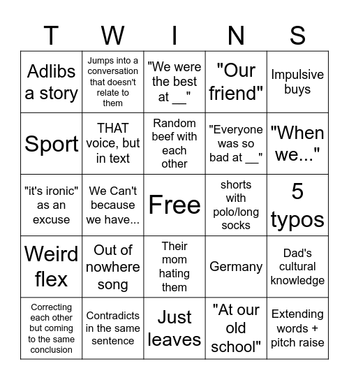 Twingo Bingo Card