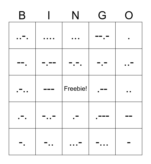 MORSE CODE Bingo Card