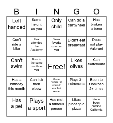Untitled Bingo Card