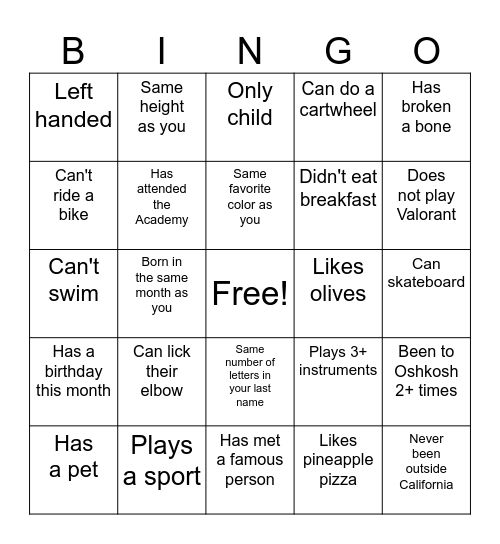 Untitled Bingo Card