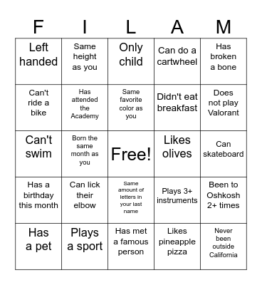 Untitled Bingo Card