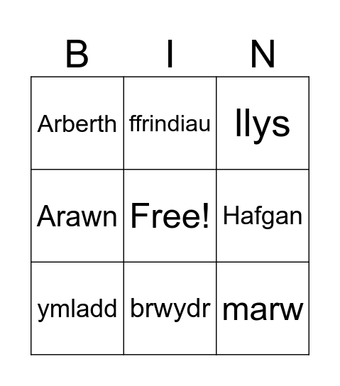 Pwyll yn Annwn Bingo Card