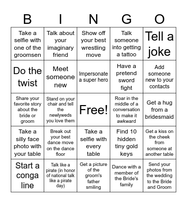 Wedding Day Bingo Card