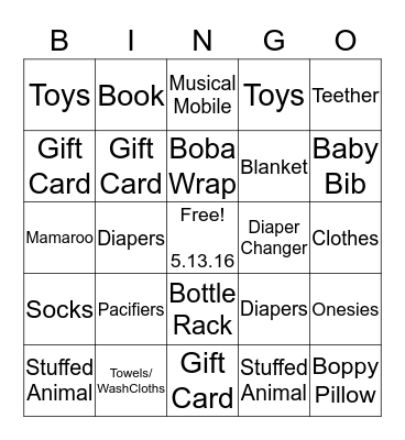 Rachael's Baby Shower Bingo Card