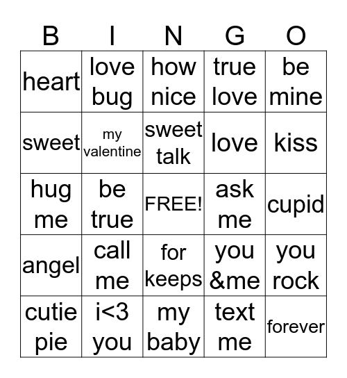 valentines Bingo Card