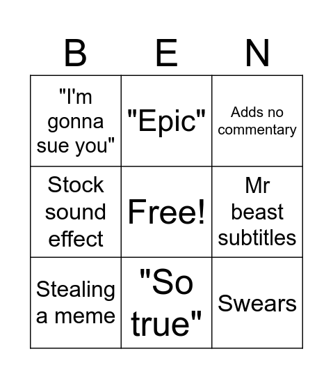 Bentellect Bingo Card