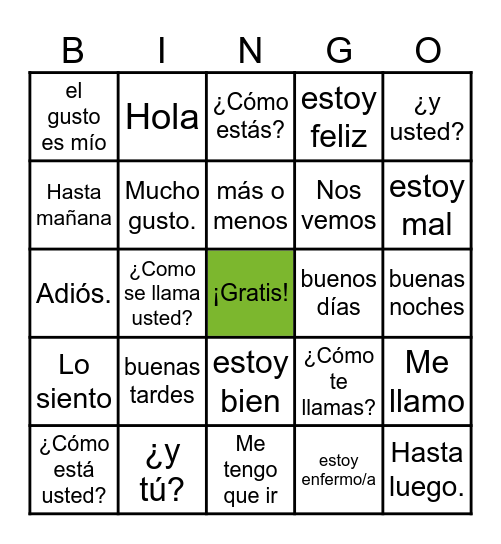 Saludos y Despedidas Lotería Bingo Card