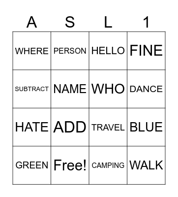 ASL 1 Week 3 w/ Ms. Shay Bingo Card