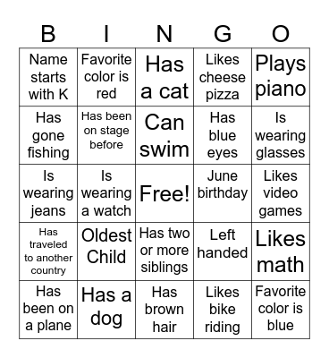 Get to Know You Bingo Card