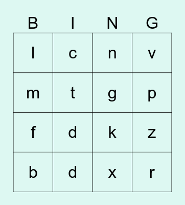 Phonics Bingo Card