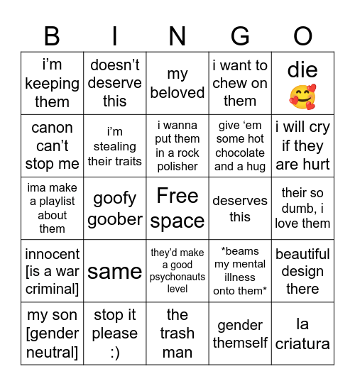 Character Bingo Card