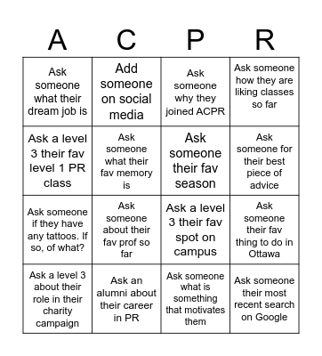 Welcome to the Program! Bingo Card